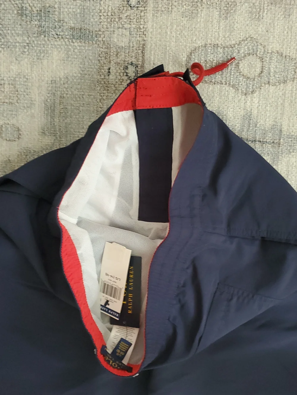 NWT Polo Ralph Lauren Teen Boys Navy Red Swim Trunks Swimsuit SzL (14-16)